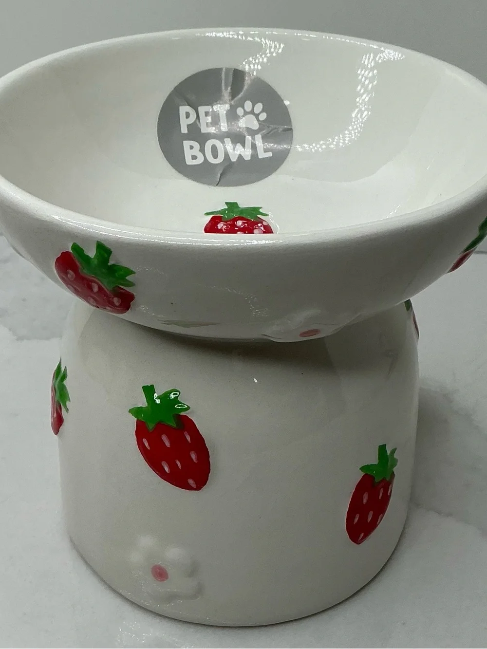 Pet Bowl Dish Elevated Small Ceramic Strawberry New